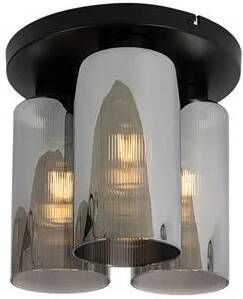 QAZQA Art Deco plafondlamp zwart met smoke glas 3-lichts Laura