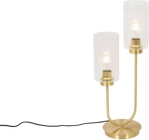 QAZQA Art Deco tafellamp goud met glas 2-lichts Laura