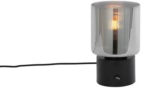 QAZQA Art Deco tafellamp zwart met smoke glas Laura