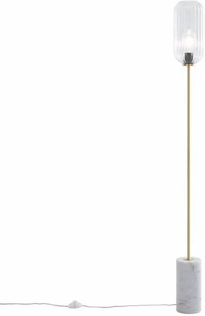 QAZQA Art Deco vloerlamp messing met helder glas Rid
