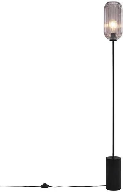 QAZQA Art Deco vloerlamp zwart met smoke glas Rid