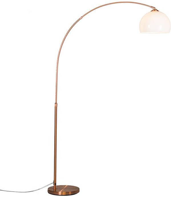 QAZQA Moderne booglamp koper met witte kap Arc Basic