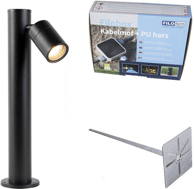 QAZQA Buitenlamp zwart met grondpin en kabelmof 50cm IP44 Solo