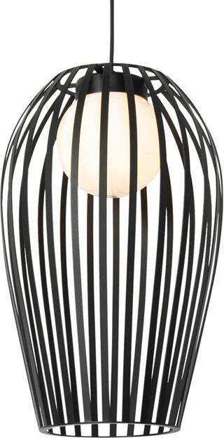 QAZQA Design hanglamp zwart met opaal IP44 Angela