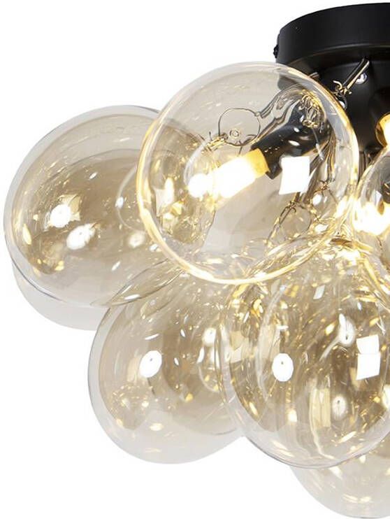 QAZQA Design plafondlamp zwart met amber glas 4-lichts Uvas