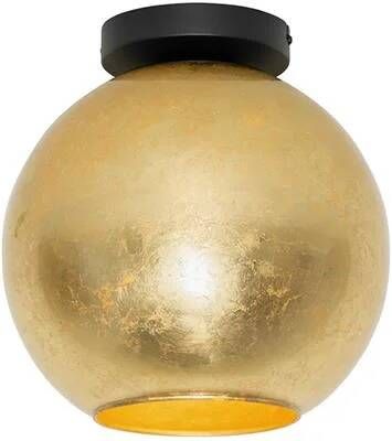 QAZQA Design Plafondlamp Zwart Met Goud Glas Bert