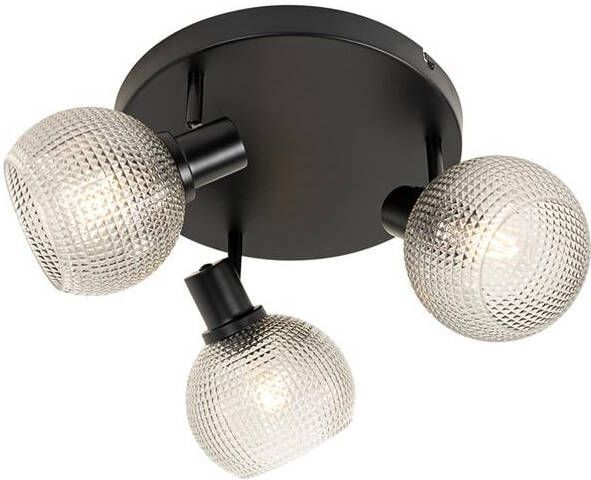 QAZQA Design Spot Zwart Met Smoke Glas 3-lichts Rond Chico