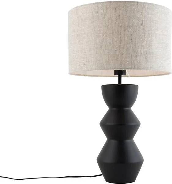 QAZQA Design Tafellamp Zwart 16 Cm Stoffen Kap Lichtgrijs 35 Cm Alisia