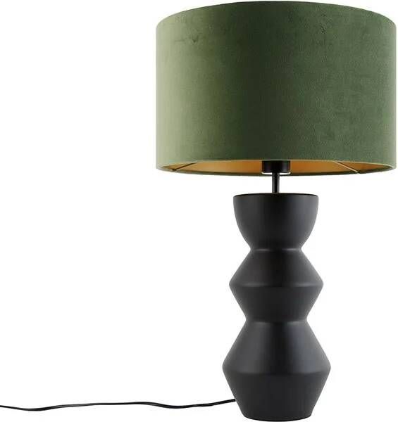 QAZQA Design Tafellamp Zwart 16 Cm Velours Kap Groen Met Goud 35 Cm Alisia