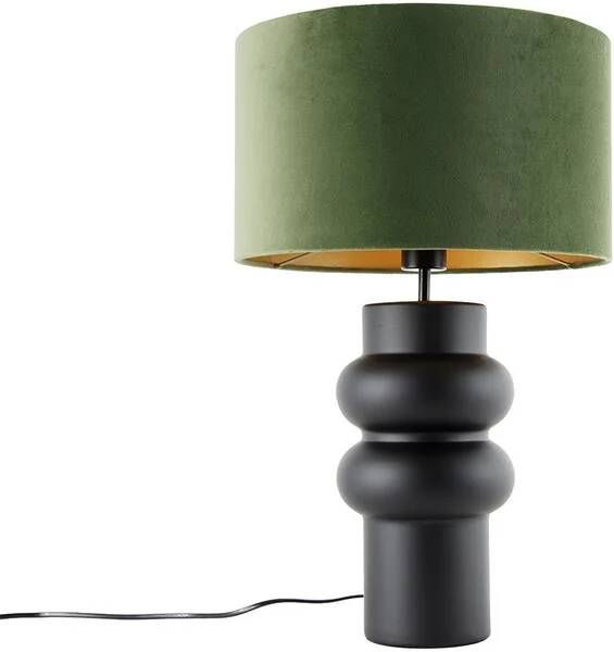 QAZQA Design Tafellamp Zwart 17 Cm Velours Kap Groen Met Goud 35 Cm Alisia