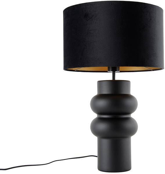 QAZQA Design Tafellamp Zwart 17 Cm Velours Kap Zwart Met Goud 35 Cm Alisia
