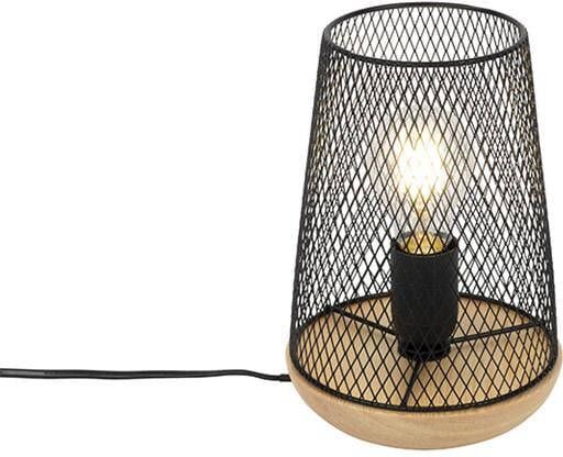 QAZQA Design Tafellamp Zwart Met Hout Bosk