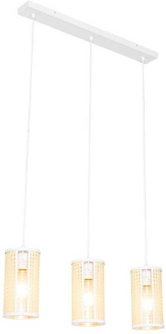 QAZQA Oosterse Hanglamp Wit Met Rotan 3-lichts Langwerpig Akira