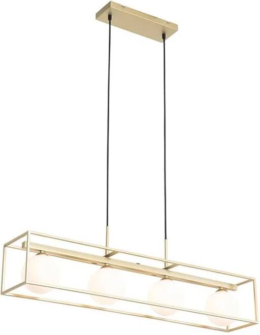 QAZQA Design Hanglamp Goud Met Wit Glas 4-lichts Aniek