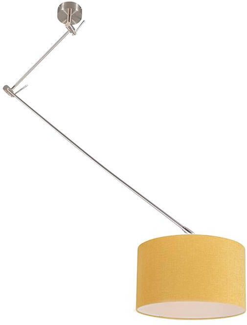 QAZQA Hanglamp staal met kap 35 cm geel verstelbaar Blitz