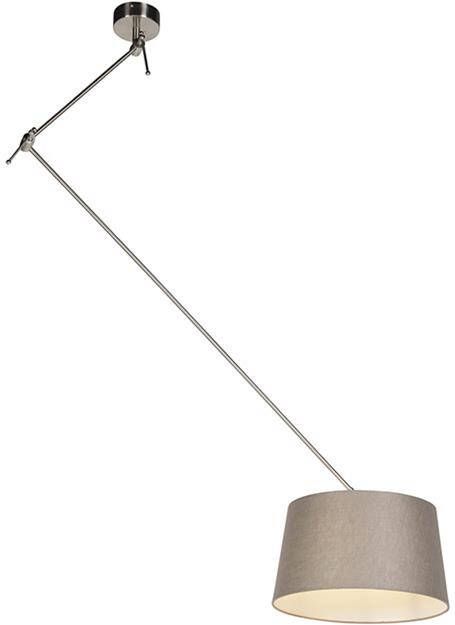 QAZQA Hanglamp staal met linnen kap taupe 35 cm Blitz