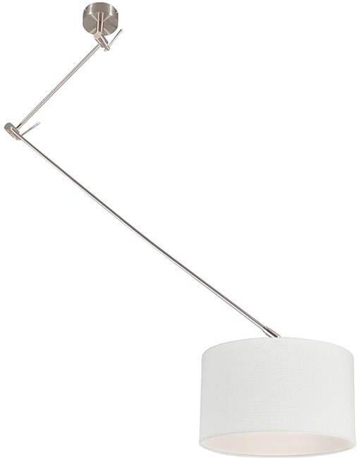 QAZQA Hanglamp staal met kap 35 cm wit verstelbaar Blitz