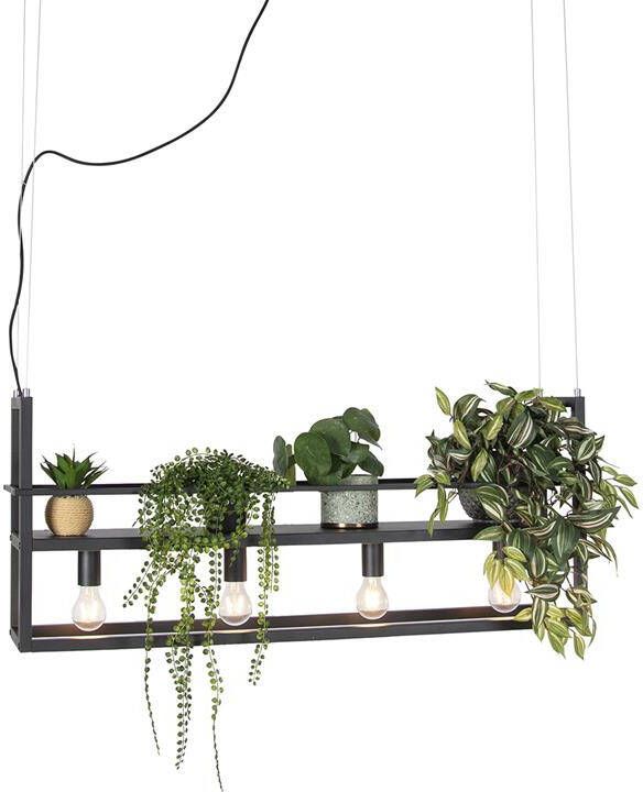 QAZQA Industriële Hanglamp Zwart Met 4-lichts Rek Cage Rack