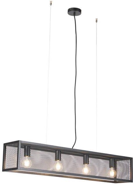 QAZQA Industriële hanglamp zwart met geweven 4-lichts Cage