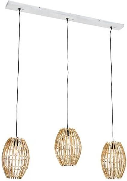 QAZQA Hanglamp Bamboe Met Wit Langwerpig 3-lichts Canna Capsule