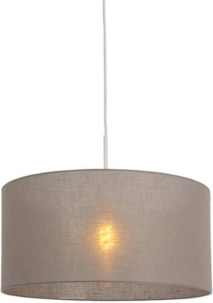 QAZQA Landelijke hanglamp wit met taupe kap 50 cm Combi 1