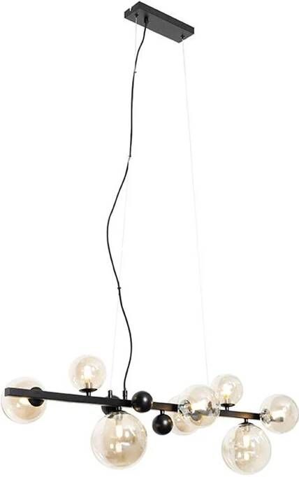 QAZQA Art Deco Hanglamp Zwart Met Amber Glas 8-lichts David