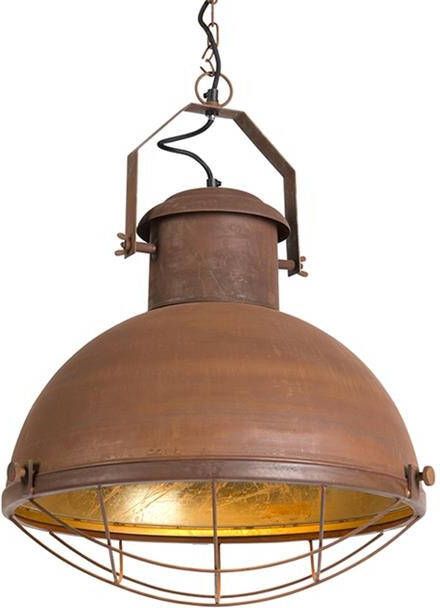 QAZQA Industriële Hanglamp Roestbruin Met Gouden Binnenkant Engine