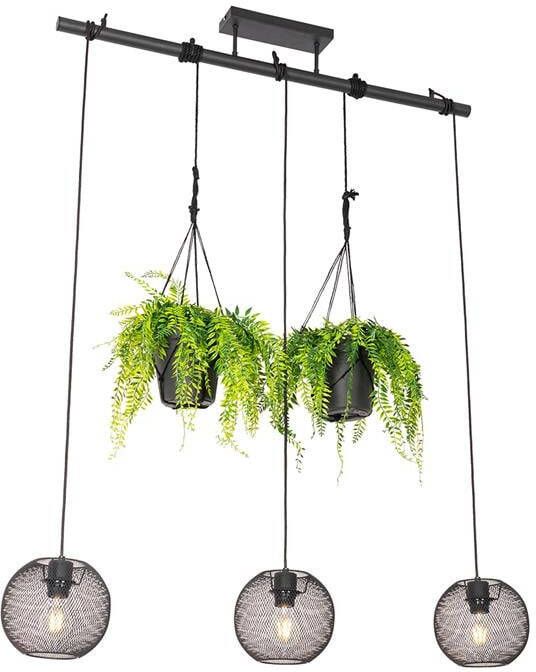 QAZQA Industriële Hanglamp Zwart 3-lichts Flor