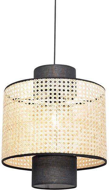 QAZQA Landelijke hanglamp zwart met rotan Kata