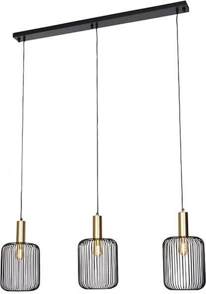 QAZQA Design Hanglamp Zwart Met Goud 3-lichts Mayelle