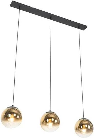 QAZQA Art Deco Hanglamp Zwart Met Goud Glas Langwerpig 3-lichts Pallon