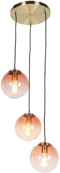 QAZQA Art deco hanglamp messing 45 cm 3-lichts roze Pallon