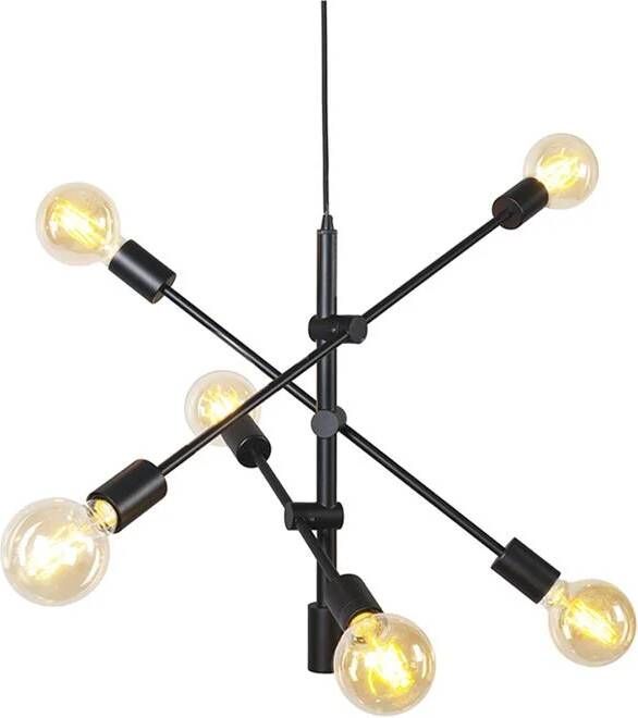 QAZQA Industriële Hanglamp Zwart 6-lichts Sydney
