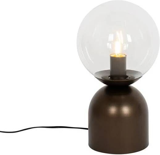QAZQA Hotel Chique Tafellamp Donkerbrons Met Helder Glas Pallon Trend
