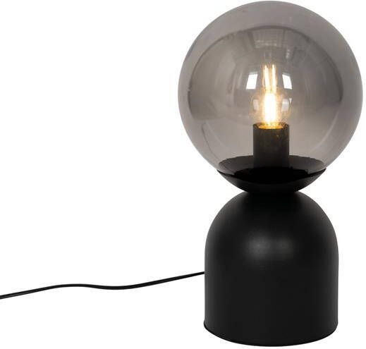 QAZQA Hotel chique tafellamp zwart met smoke glas Pallon Trend