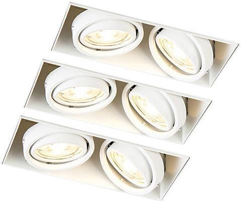 QAZQA Set Van 3 Inbouwspots Wit Gu10 Kantelbaar Trimless 2-lichts Oneon