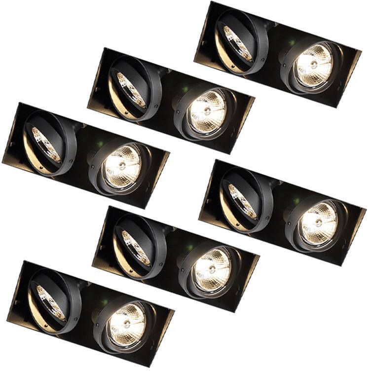 QAZQA Set Van 6 Inbouwspots Zwart Gu10 Ar70 Trimless 2-lichts Oneon