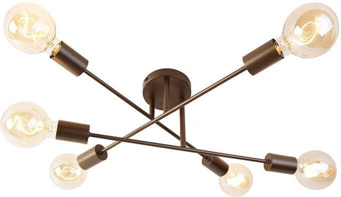 QAZQA Industriële Plafondlamp Donkerbrons 6-lichts Sydney