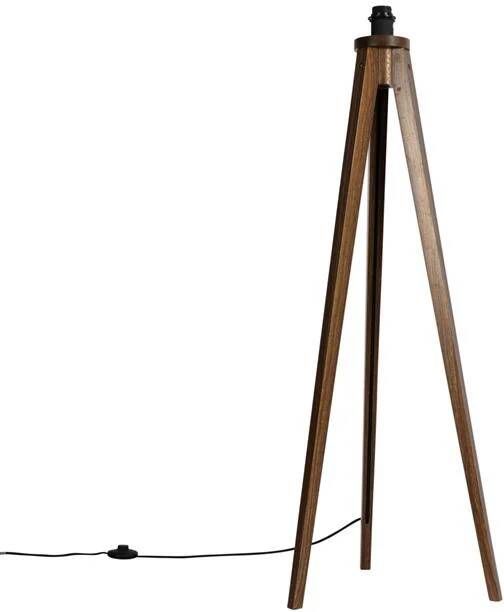QAZQA Landelijke vloerlamp tripod walnoot hout Tripod Classic