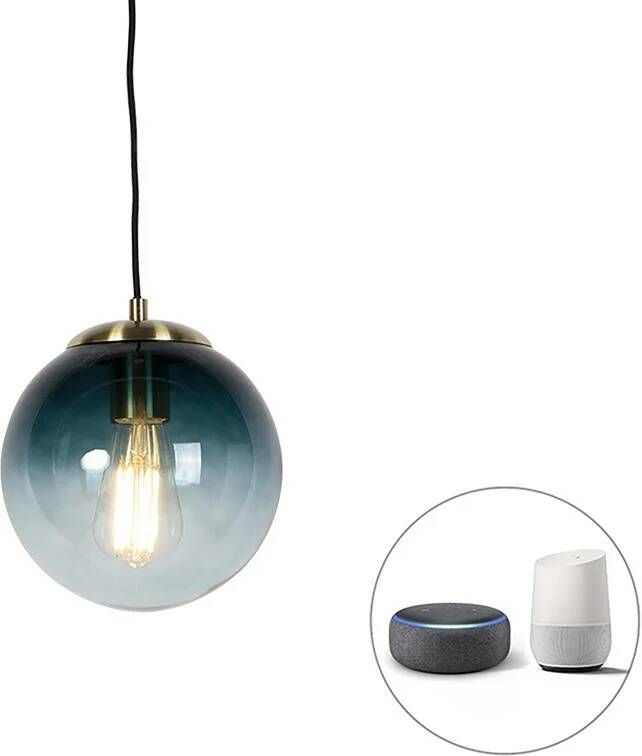 QAZQA Smart Hanglamp Messing Met Oceaanblauw Glas 20 Cm Incl. Wifi St64 Pallon