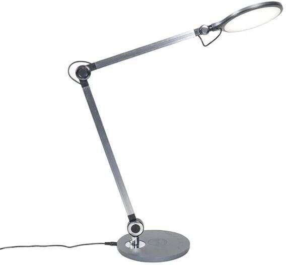 QAZQA Design tafellamp grijs incl. LED met touch en inductielader