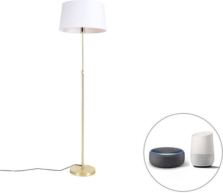 QAZQA Smart Vloerlamp Goud Met Linnen Kap Wit 45 Cm Incl. Wifi A60 Parte