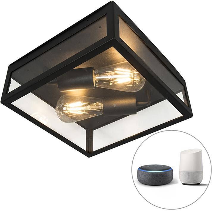 QAZQA rotterdam Moderne LED Dimbare Smart Wandlamp incl. wifi met Dimmer voor buiten 2 lichts D 10 cm Zwart Buitenverlichting