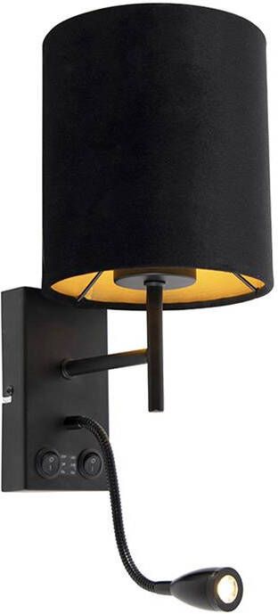 QAZQA Art Deco Wandlamp Zwart Met Velours Kap Stacca