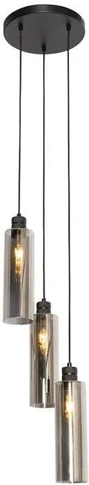 QAZQA Moderne Hanglamp Zwart Met Smoke Glas 3-lichts Stavelot