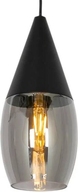 QAZQA Moderne hanglamp zwart met smoke glas Drop