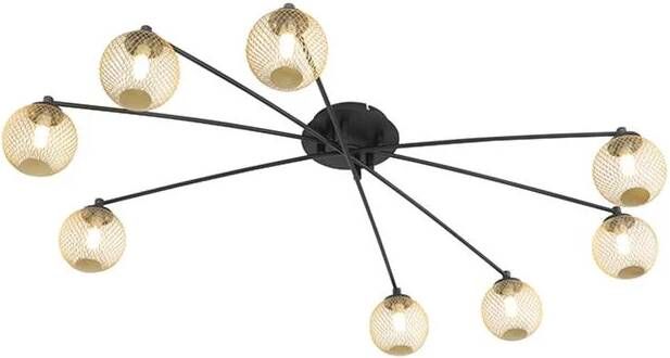 QAZQA Moderne plafondlamp zwart met goud 8-lichts Athens Wire