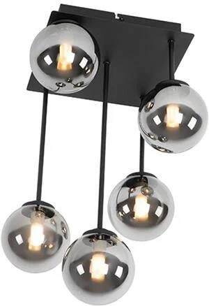 QAZQA Moderne Plafondlamp Zwart 5-lichts Met Smoke Glas Athens