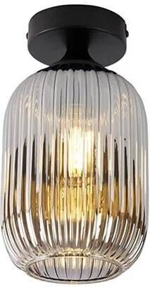QAZQA Art Deco Plafondlamp Zwart Met Smoke Glas Banci