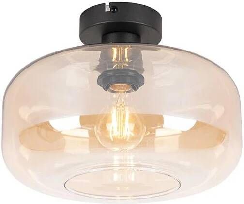 QAZQA Art Deco Plafondlamp Zwart Met Amber Glas Bizle